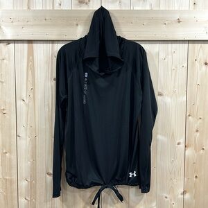 NEW Under Armour Black HeatGear Velocity Twist Thin Hoodie - Tie Hem, Sz Large
